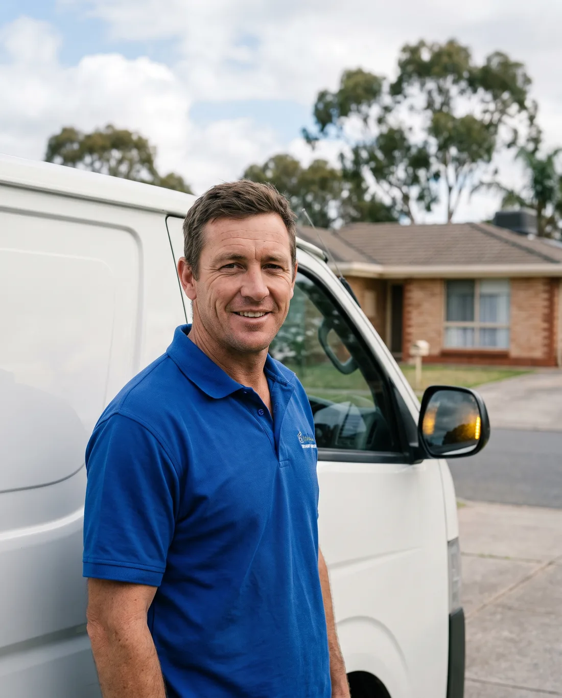 The local owner-operator of SmartChoice SA Cleaning beside a work van